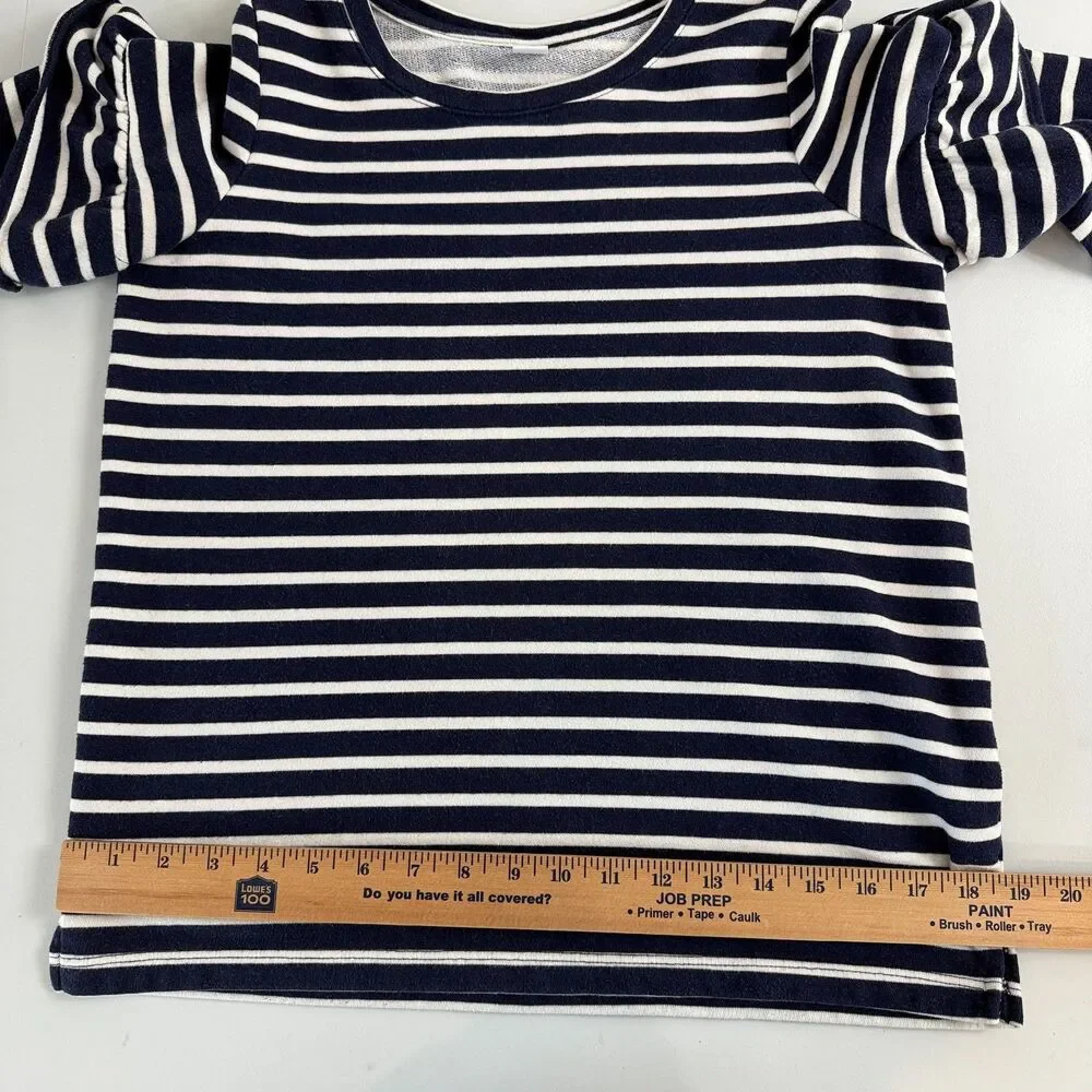 Old Navy Women's Ruffle Long Sleeve Top Navy Blue Cream Stripe Size S Small